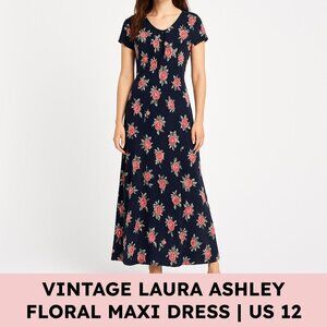 Laura Ashley Vintage Floral Maxi Dress Tie Size 12